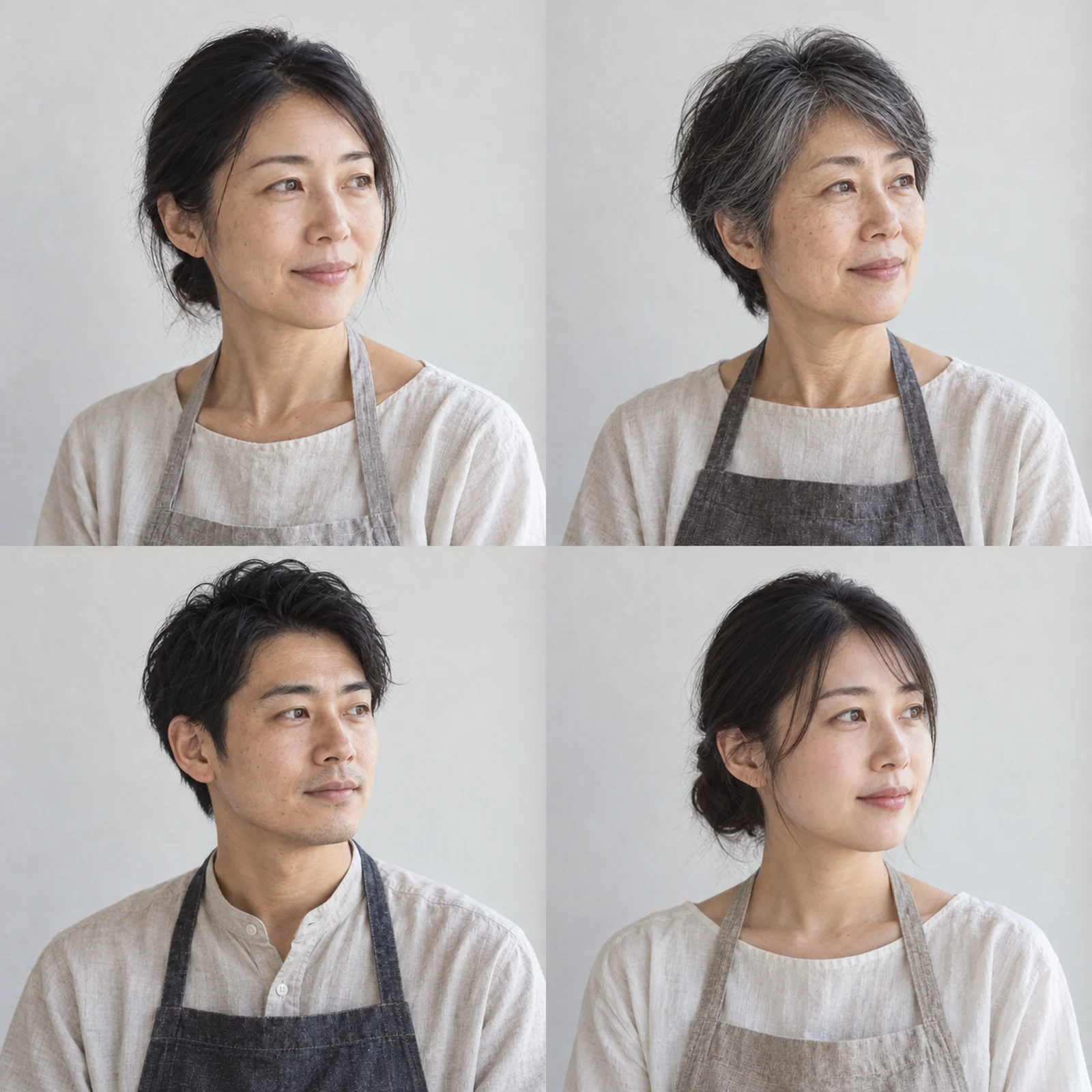 4人の職人。左上から小田千晶、小田澄子、北村亮、石井実花